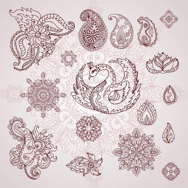 Henna tatuaje doodle vector elementos . — Vector de stock