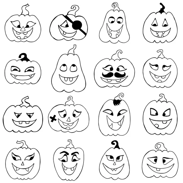 Ensemble de citrouilles émotionnelles Halloween — Image vectorielle