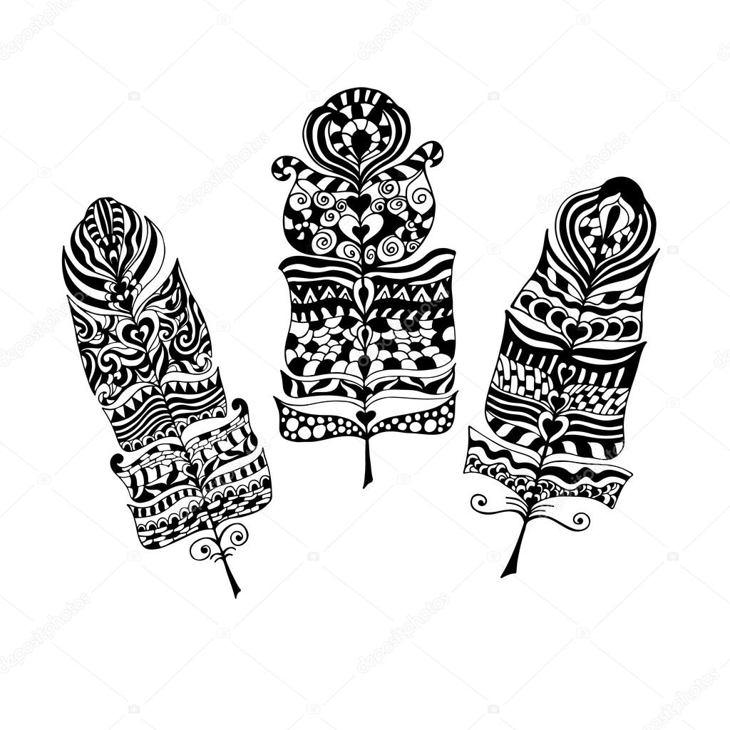 Set of ethnic vintage tribal feathers