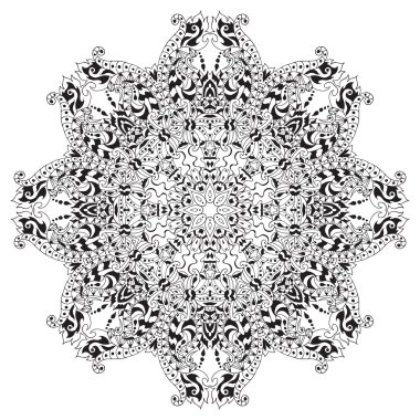 Ethnic round ornament. Hand drawn mandala. Henna mehndi design element. Orient traditional background. Lace circular ornament.