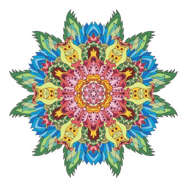 Renkli etnik süslemeli çiçek deseni. El yapımı mandala..