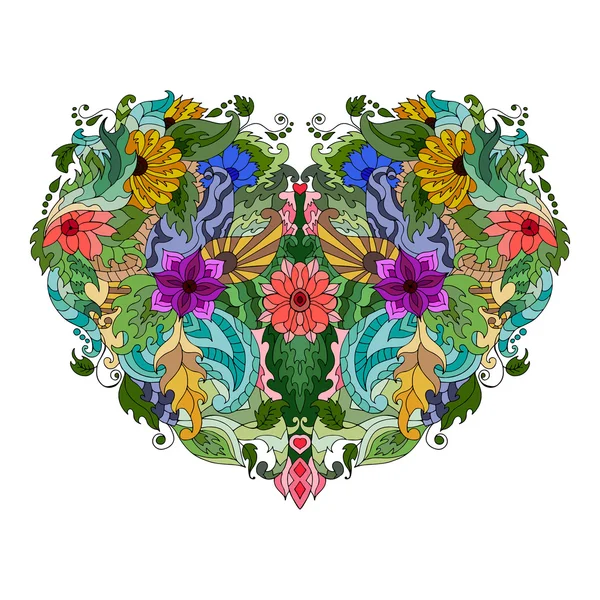 Hand drawn colorful flower heart in gypsy style. — 스톡 벡터