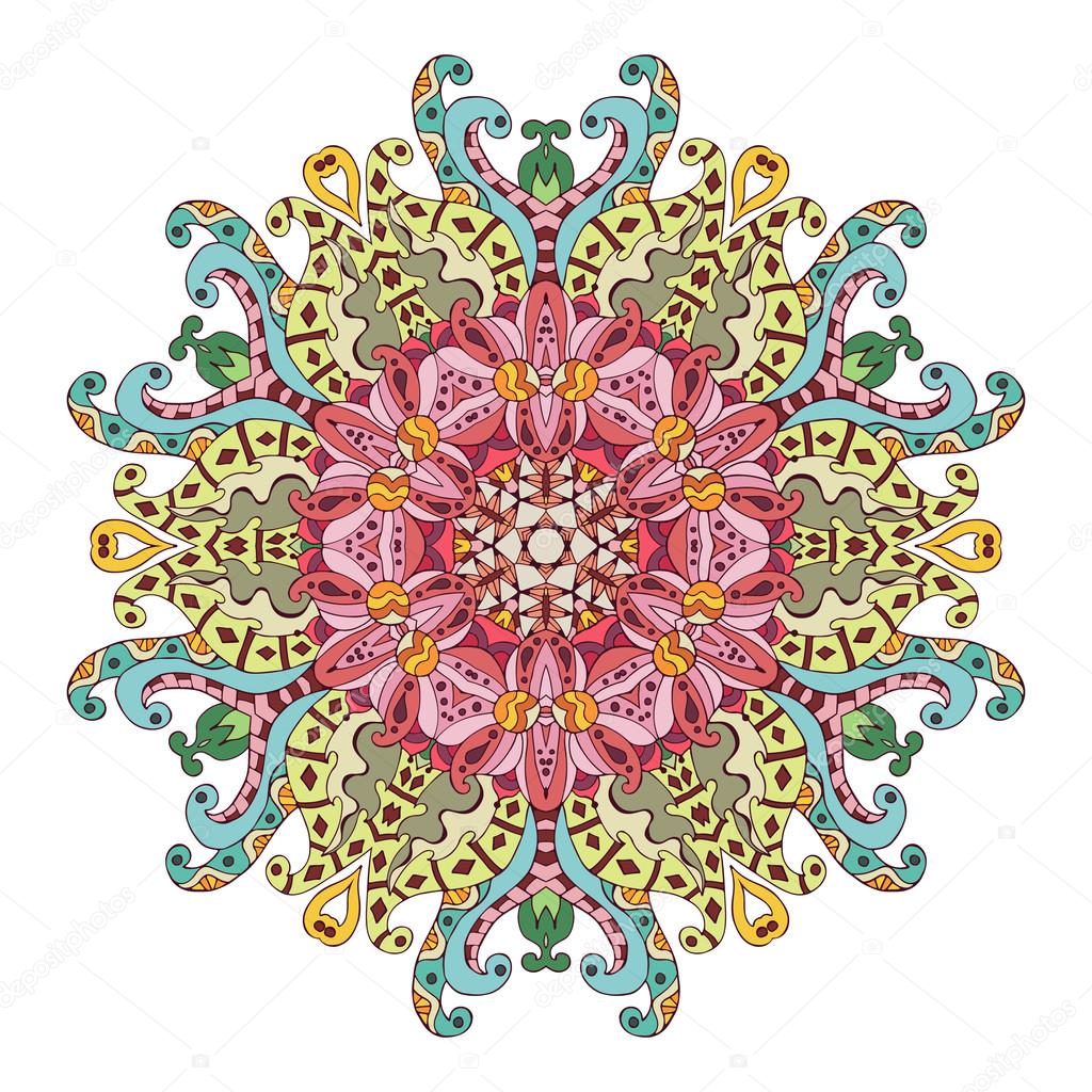 Color ethnic ornamental floral pattern. Hand drawn mandala.