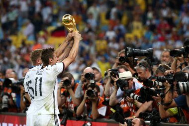 Rio de Janeiro-Brazil, 14 Temmuz 2014 FIFA Dünya Kupası Finali, Almanya Maracan Stadyumu 'nda şampiyonluk kupasıyla