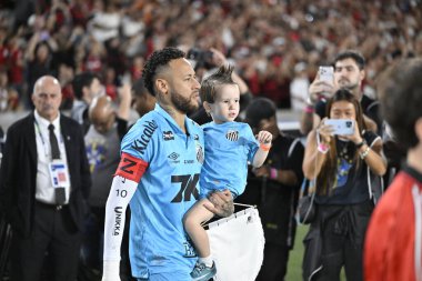 Rio de Janeiro, Brezilya, 9 Kasım 2025. Brezilya Futbol Şampiyonası, Flamengo ve Santos arasında Maracan Stadyumu 'nda oynanan maç. Oyuncu Neymar iş başında.
