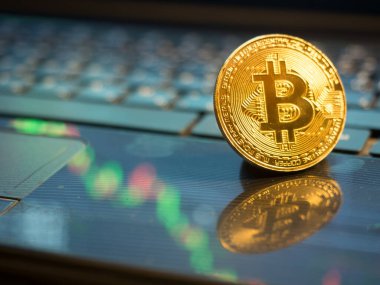 Defter arkaplanındaki altın bitcoin