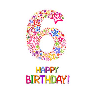 Happy birthday card. Celebration background with number 6, firework and place for your text. Vector illustration