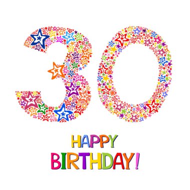 Happy birthday card. Celebration background with number 30 , firework and place for your text. Vector illustration