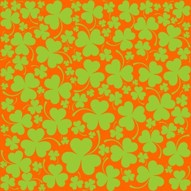 St. Patrick 'in renk geçmişi. Kusursuz desenli arka plan, üç yapraklı yonca. Aziz Patrick Günü bayram sembolü. Tatilin İrlanda sembolleri. 17 Mart. Vektör illüstrasyonu.