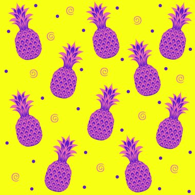 Contemporary art collage. Seamless pattern with pineapples. Exotic tropical fruits. Pop art. Perfect for invitations, greeting cards, posters. Vector Illustration