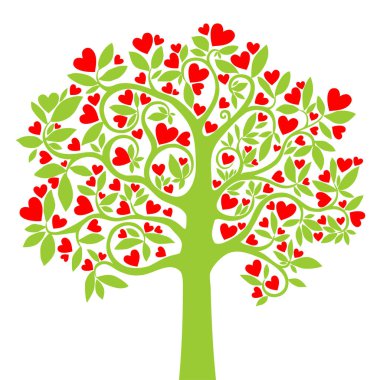 Aşk ağacı. Beyaz arka planda izole edilmiş renkli kalpleri olan kalp ağacı. Sevgililer Günü geçmişi. Tasarım elementleri. resimleme