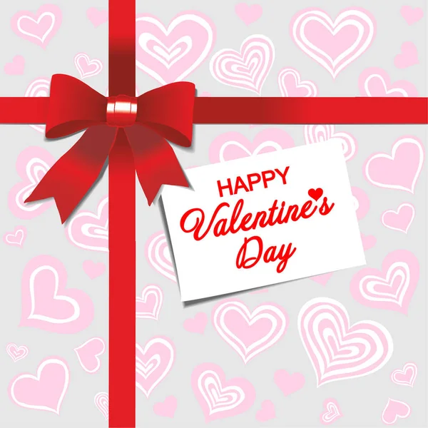 Sevgililer Günün kutlu olsun. Kırmızı hediye yayı ve kurdele. Hediye kutusu. Sevgililer Günü için dekorasyon malzemeleri. Yakından illüstrasyon 3d üst görünüm. Kutlama paketi.