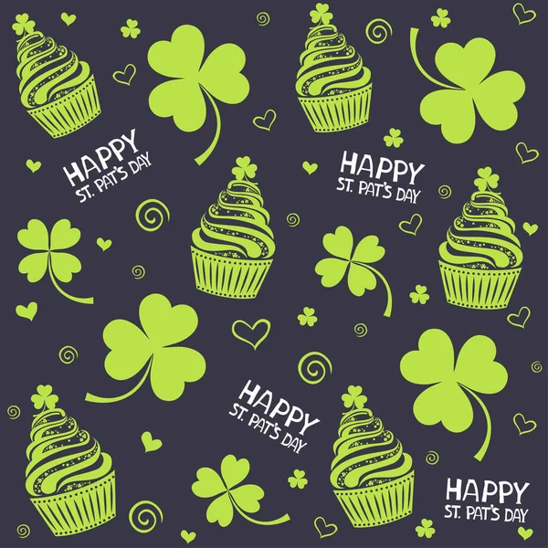 Patrick Day Cupcakes Patrick Day Background Green Colors Seamless Pattern — Stock Vector