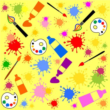 Boyaları, fırçaları ve sıçramaları olan kusursuz vektör duvar kağıdı