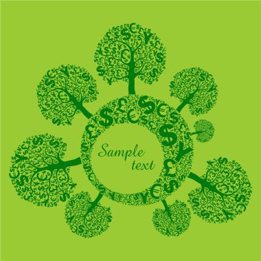 Büyüyen çizgi film ağaçlarıyla vektör illüstrasyonu