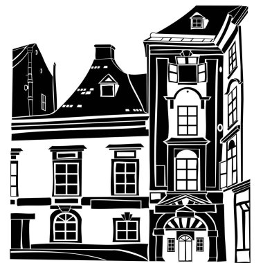 Şehir caddesinin binalı vektör illüstrasyonu