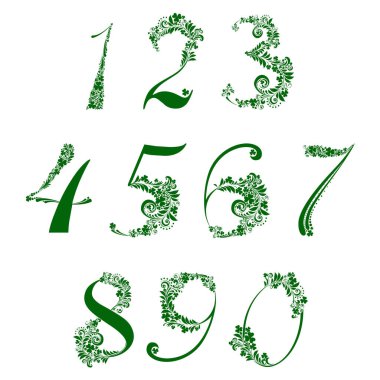 Çiçek yazı tipi numaraları ayarlandı, vektör illüstrasyonu