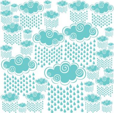 Yağmur damlaları olan karikatür bulutları