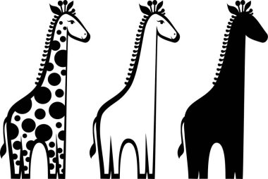 Beyaz arka planda üç çizgi film zürafası izole edilmiş.