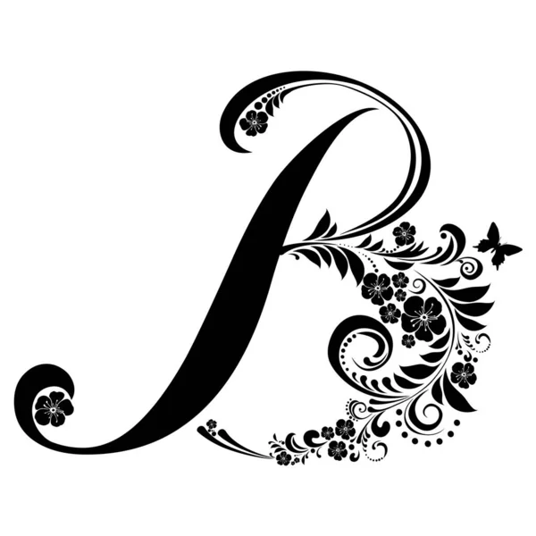 Floral Alphabet Letter Vector Illustration Background — Stock Vector