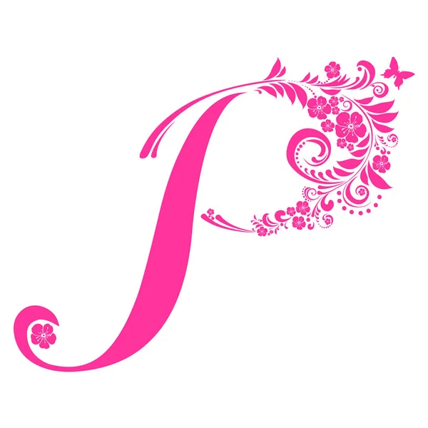 Floral Alphabet Letter Vector Illustration Background — Stock Vector