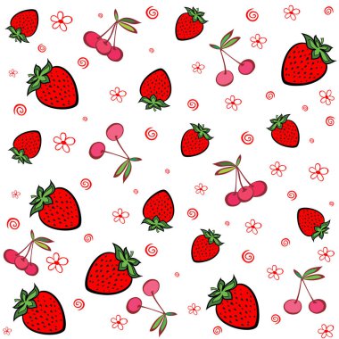 Çilekler ve kirazlar soyut vektör illüstrasyon arka planı 