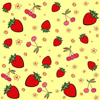 Çilekler ve kirazlar bir ağacın soyut vektör illüstrasyon arka planı