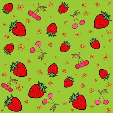 Çilekler ve kirazlar soyut vektör illüstrasyon arka planı 