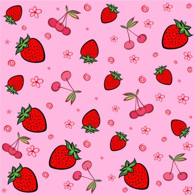 Çilekler ve kirazlar soyut vektör illüstrasyon arka planı 