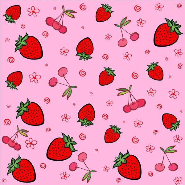 Çilekler ve kirazlar soyut vektör illüstrasyon arka planı 