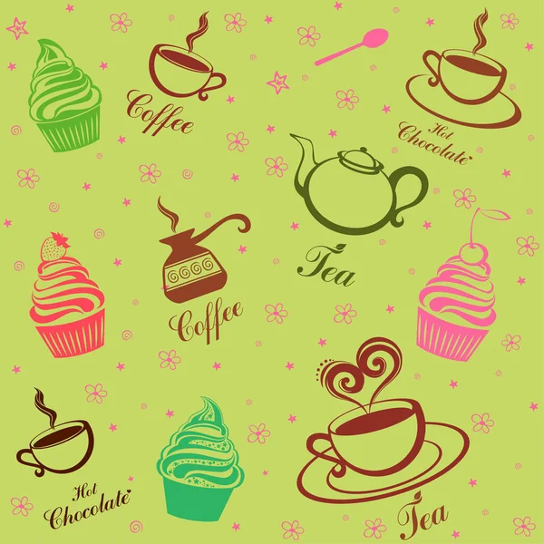 Kuchen Und Kaffee Vektor Illustration Hintergrund — Stockvektor