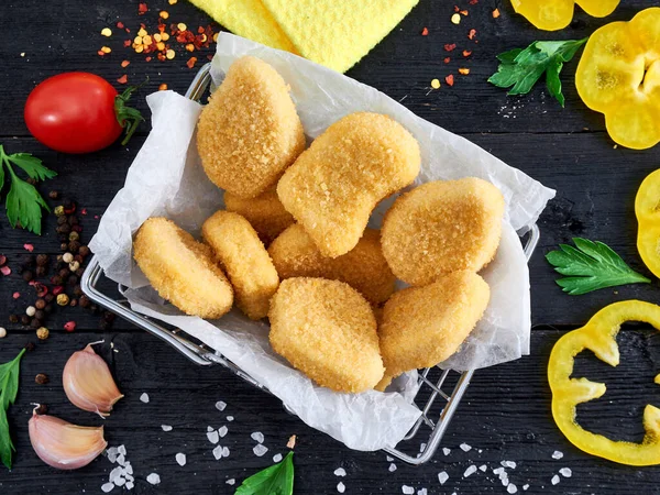 Nuggets Pollo Crujientes Fritos Madera — Foto de Stock