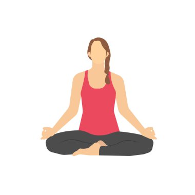 Düz karakter kadın meditasyon vektör grafikleri çiziyor