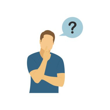 Düz karakter adamı vektör grafiklerini düşünüyor.