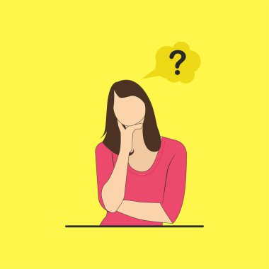 Düz karakterli kadın vektör grafikleri düşünüyor.