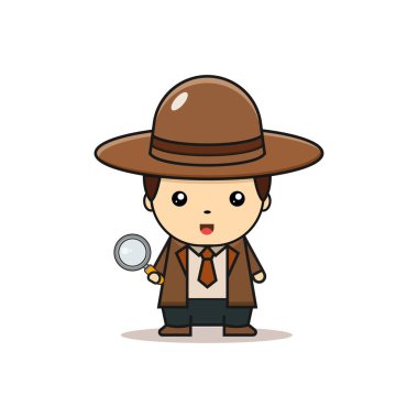 Kawaii illüstrasyon dedektif vektör grafikleri