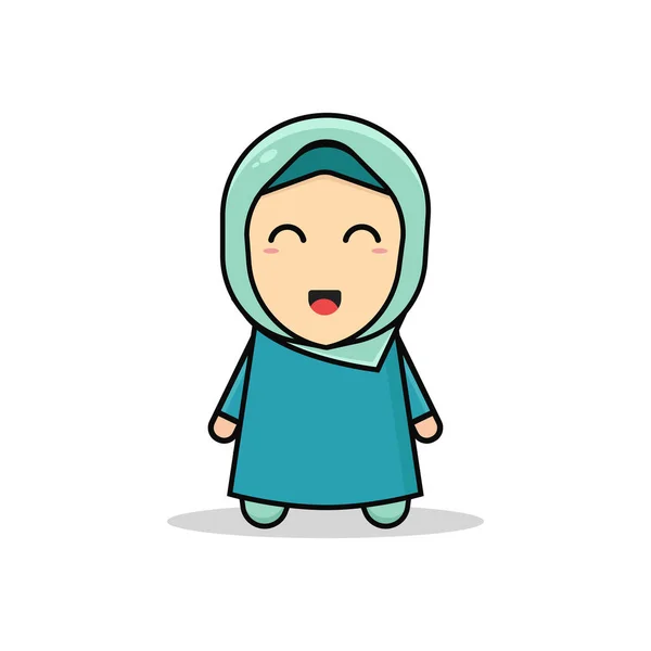 Kawai Illustration Muslim Girl Vector Graphics — Stock Vector