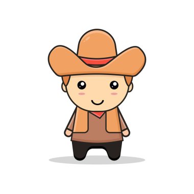 Kawai illüstrasyon küçük kovboy vektör grafikleri