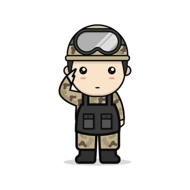 Kawai illüstrasyon küçük asker vektör grafikleri