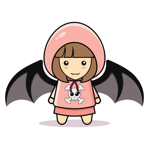 Kawai Illustration Kleines Mädchen Vampir Vektorgrafik — Stockvektor