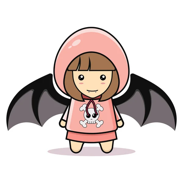 Kawai Ilustración Niña Vampiro Vector Gráficos — Vector de stock