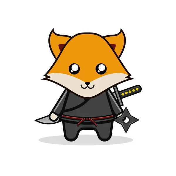 Kawai Illustration Fox Ninja Vector Graphics — стоковий вектор