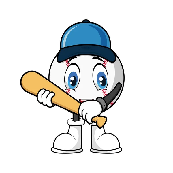 Baseball Míč Maskot Karikatura Držet Baseballovou Pálku Nosit Klobouk Vektorové — Stockový vektor