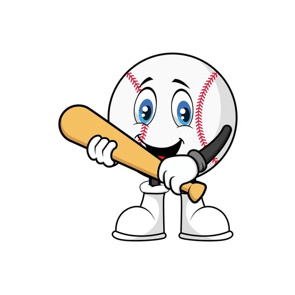 Baseball Ball Mascot Cartoon Hold Baseball Bat Vector Graphics — Archivo Imágenes Vectoriales