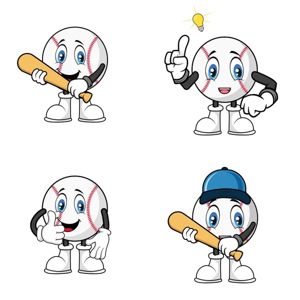 Baseball Ball Mascot Cartoon Bundle Vector Graphics — Stock Vector