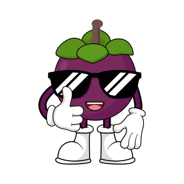 Mangosteen Fruit Mascot Cartoon Thumbs Vector Graphics - Stok Vektor