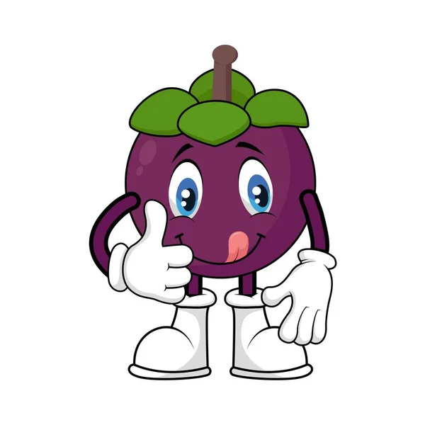 Mangosteen水果吉祥物卡通大拇指向上 — 图库矢量图片