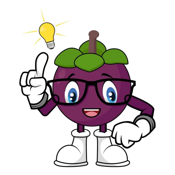 Mangosteen Fruit Mascot Cartoon Get Idea - Stok Vektor