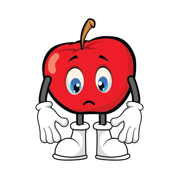 Maçã Vermelha Mascote Cartoon Gráficos Vetor Triste — Vetor de Stock