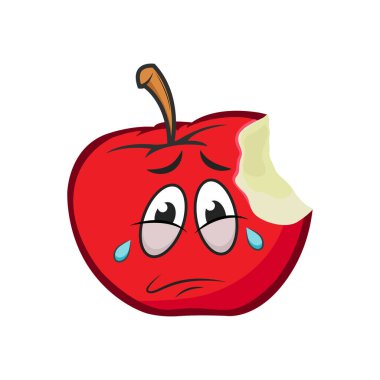 Kırmızı elma simgesi karikatür üzgün vektör grafikleri